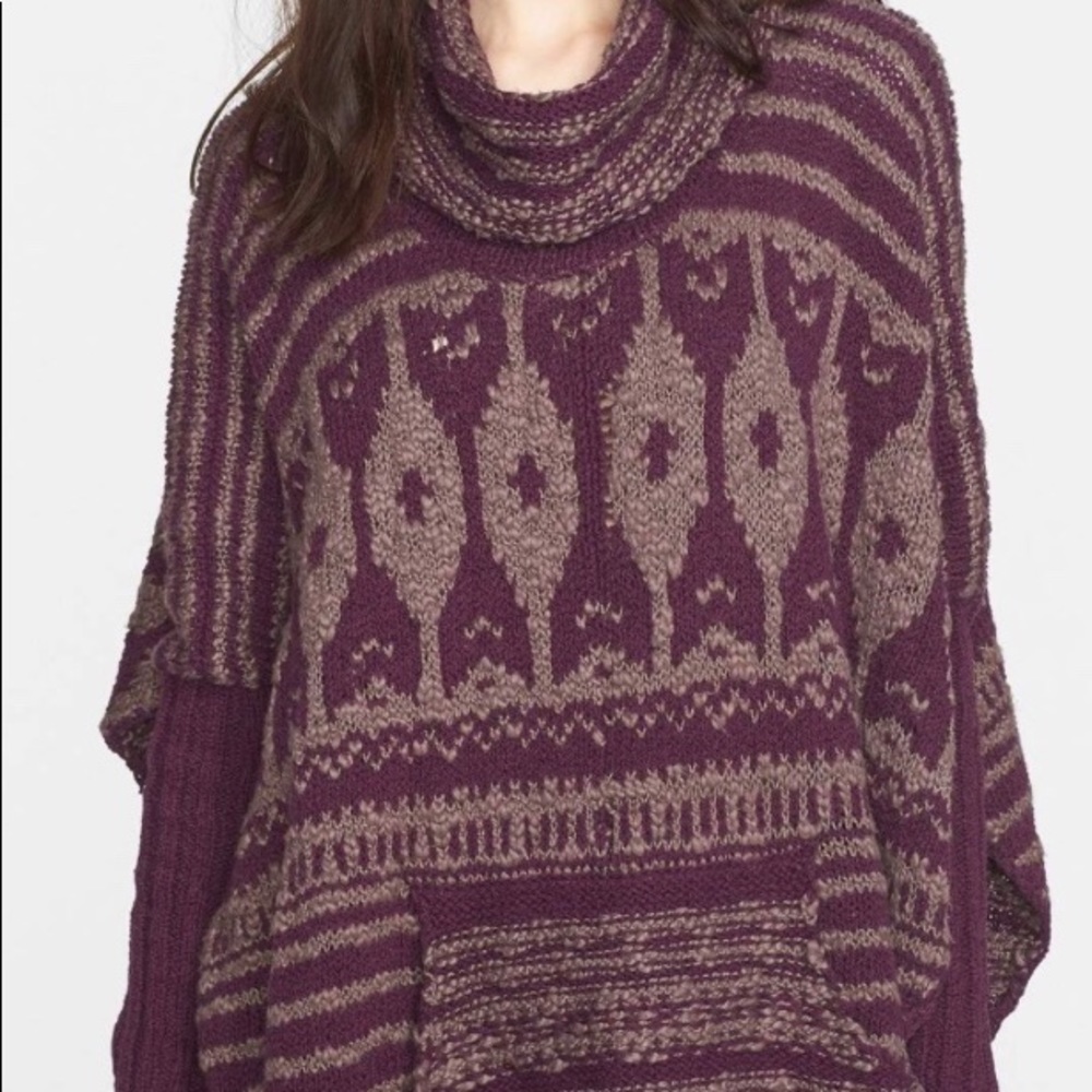 Free people Rosie Lee poncho sweater cowl neck